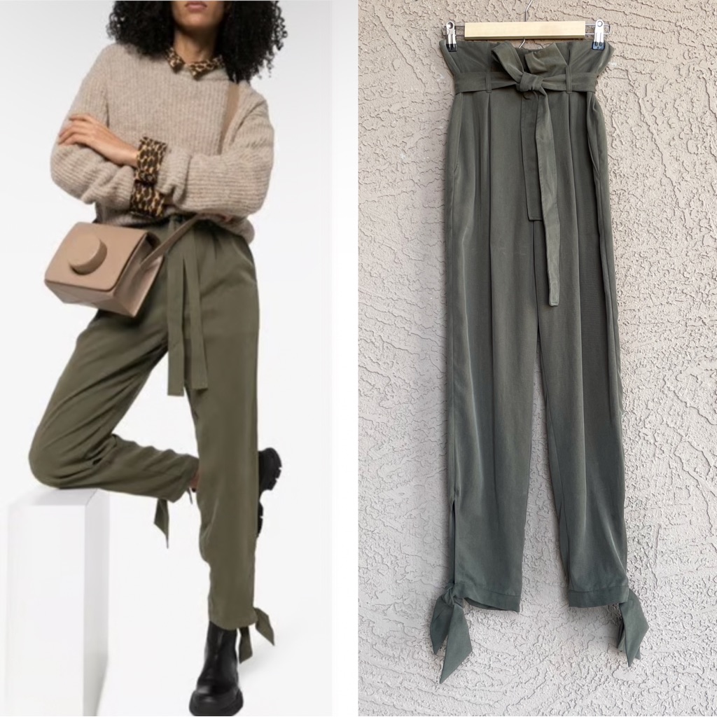 Reformation Nwot Olive Green Tencel Paperbag Belted High Waisted Avalon Pants